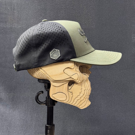 Side view showing the Beezlee hexagon patch and perforated black panels.