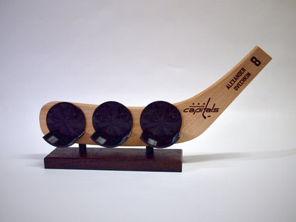 Hat Trick Holder – Freestanding 3-Puck Display with Team & Player Engraving-SQ8754092