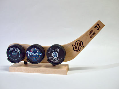 Hat Trick Holder – Freestanding 3-Puck Display with Team & Player Engraving-SQ8754092