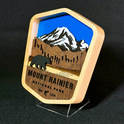 Mount Rainier Sculpture – Elevation Series Layered Wood Artwork